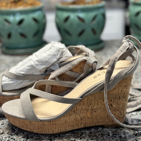 Guess Treacy Cork Wedge Tie up Sandal New - Picture 2 of 5